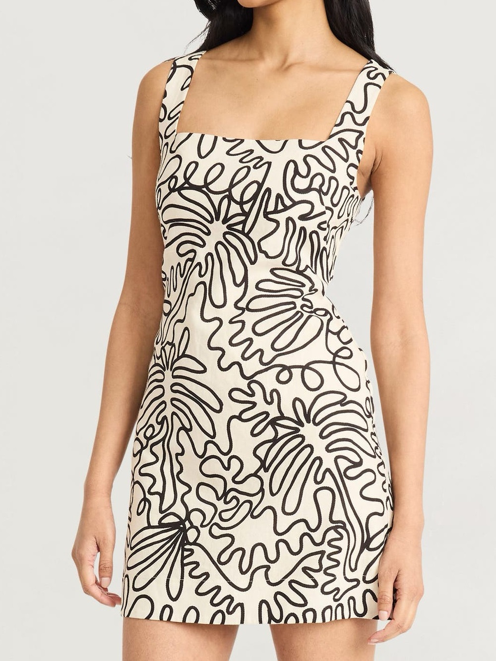 The Good Journey Dress Womens 8 Squiggle Print Square Neck Linen Beachy Mini